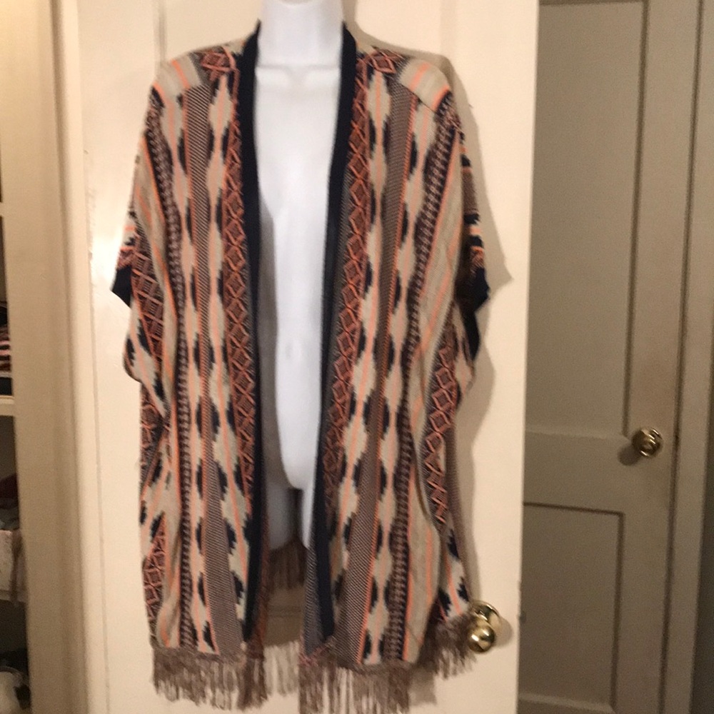 Aztec cardigan - navy and coral